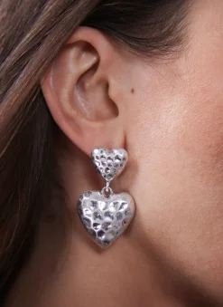Silver Tone Heart Drop Earrings