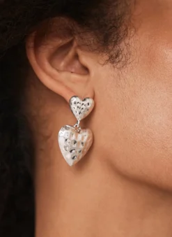 Silver Tone Heart Drop Earrings