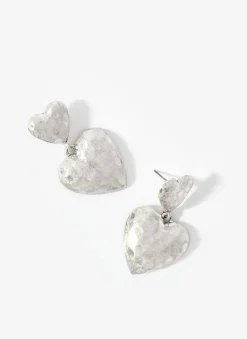 Silver Tone Heart Drop Earrings
