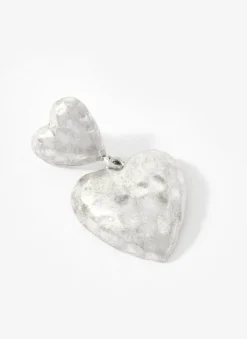 Silver Tone Heart Drop Earrings