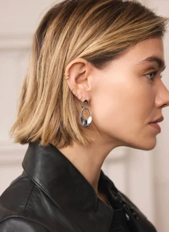 Silver Tone Hoop Link Earrings