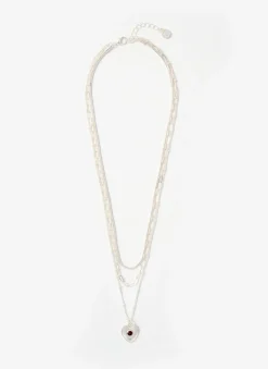 Silver Tone Layered Heart Necklace