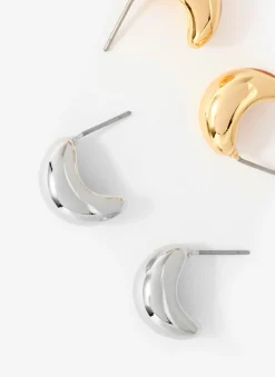 Silver Tone Mini Curve Earrings