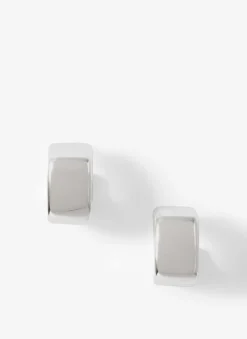 Silver Tone Mini Rounded Square Hoop Earrings