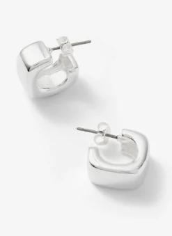 Silver Tone Mini Rounded Square Hoop Earrings