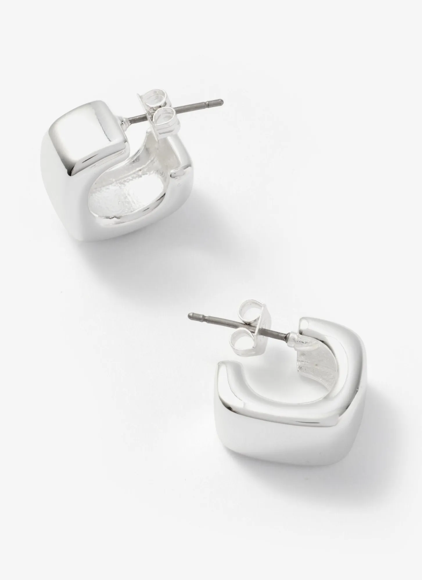 Silver Tone Mini Rounded Square Hoop Earrings
