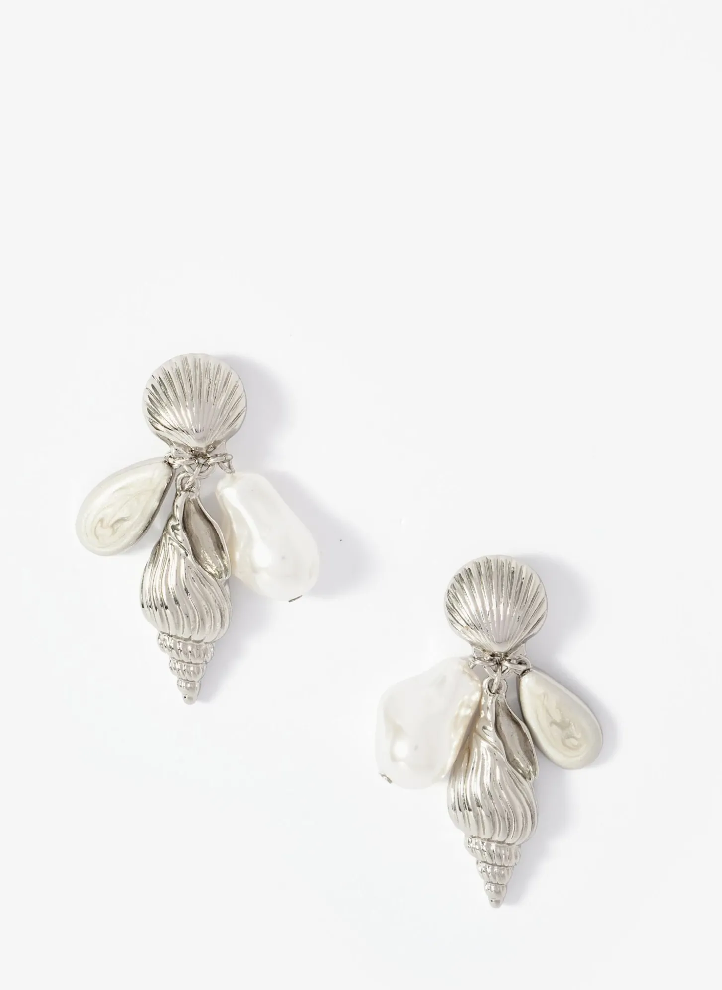 Silver Tone Shell Pearl Drop Earrings