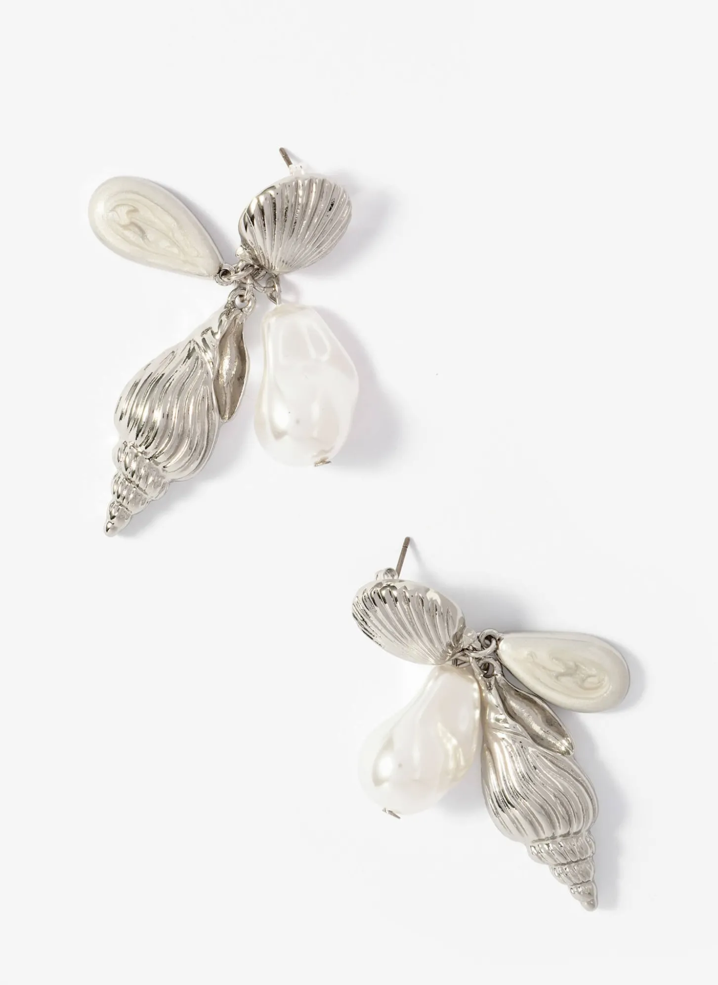 Silver Tone Shell Pearl Drop Earrings