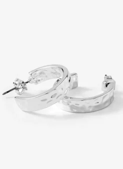 Silver Tone Textured Hoops