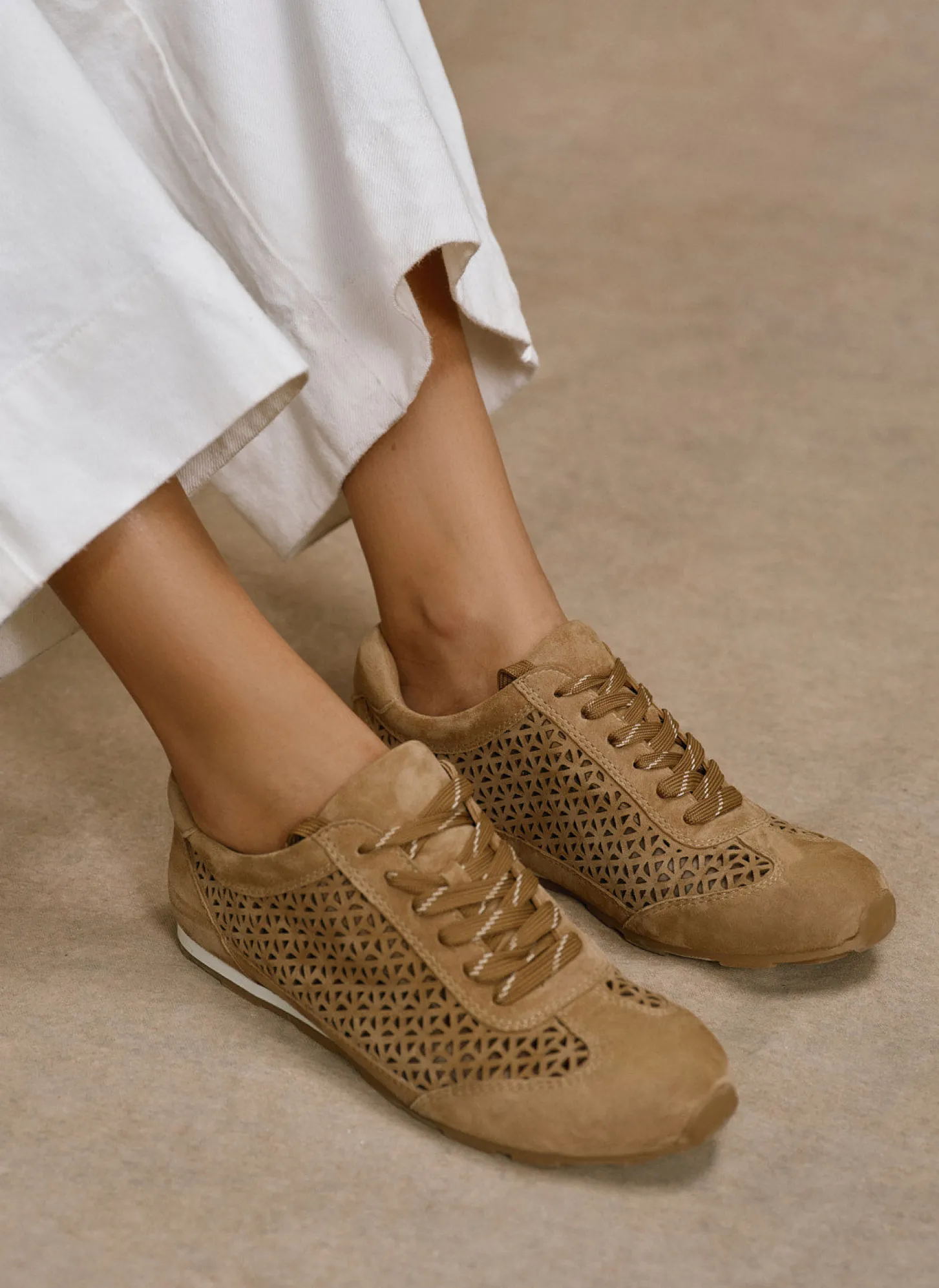 Talia Tan Suede Cut Detail Trainers