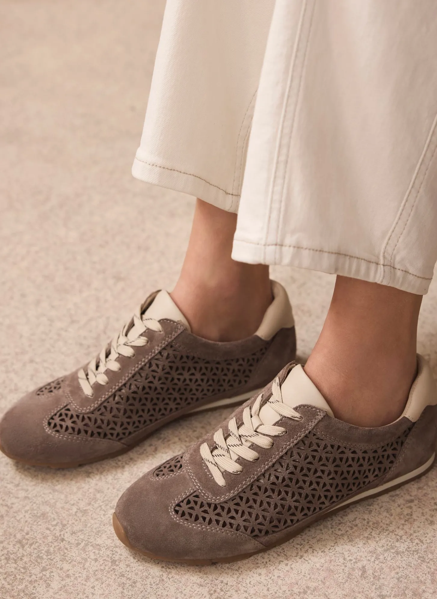 Talia Taupe Suede Cut Detail Trainers