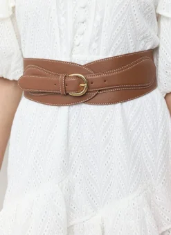 Tan Leather Wide Waist Belt
