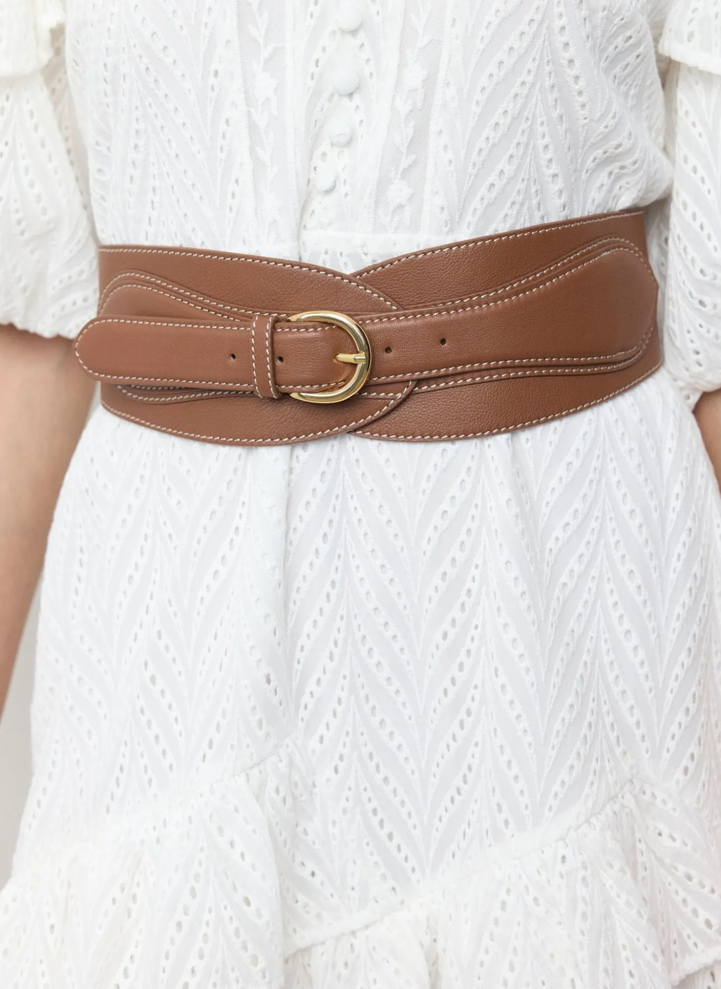 Tan Leather Wide Waist Belt