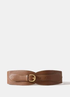 Tan Leather Wide Waist Belt