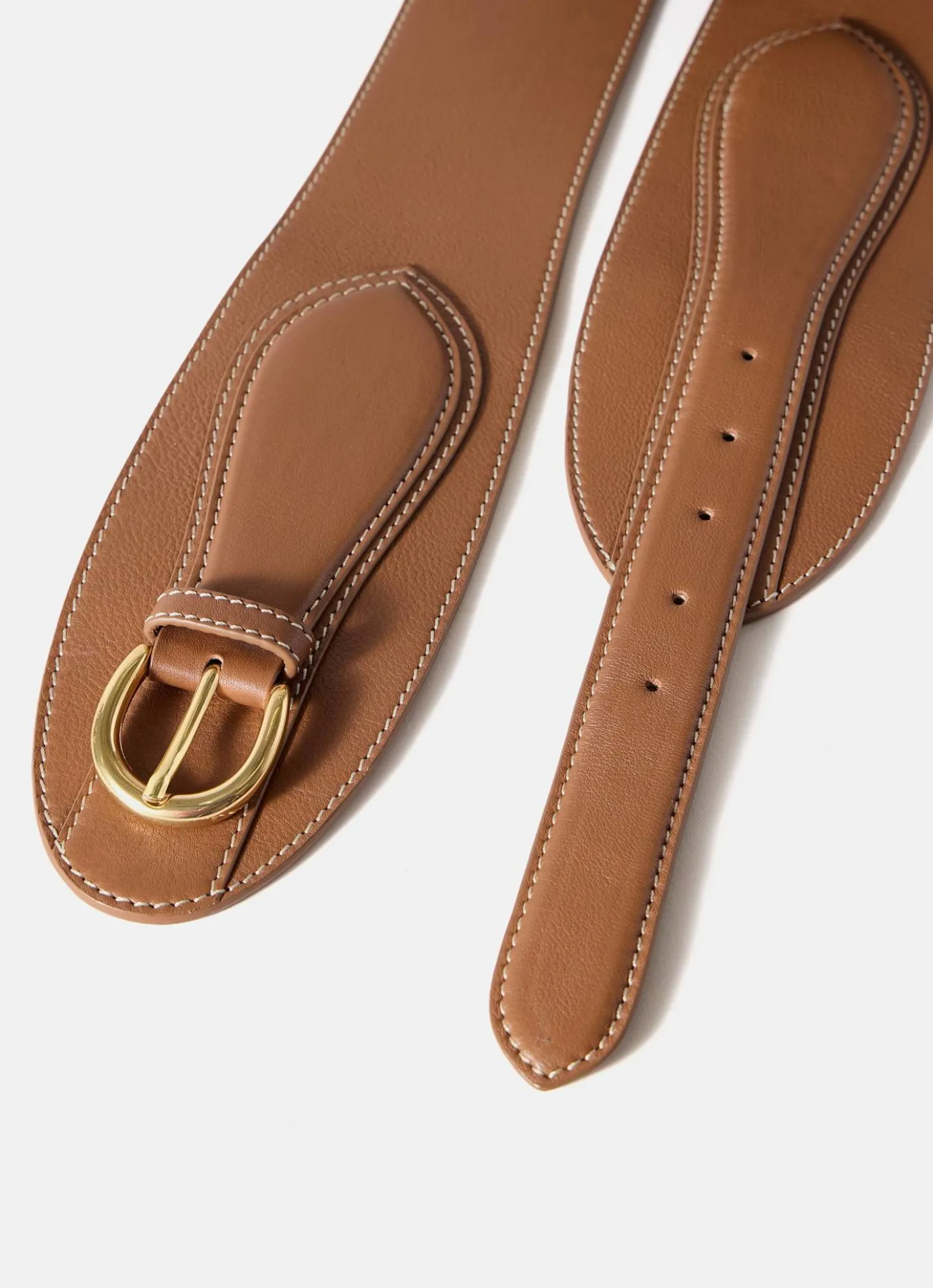 Tan Leather Wide Waist Belt