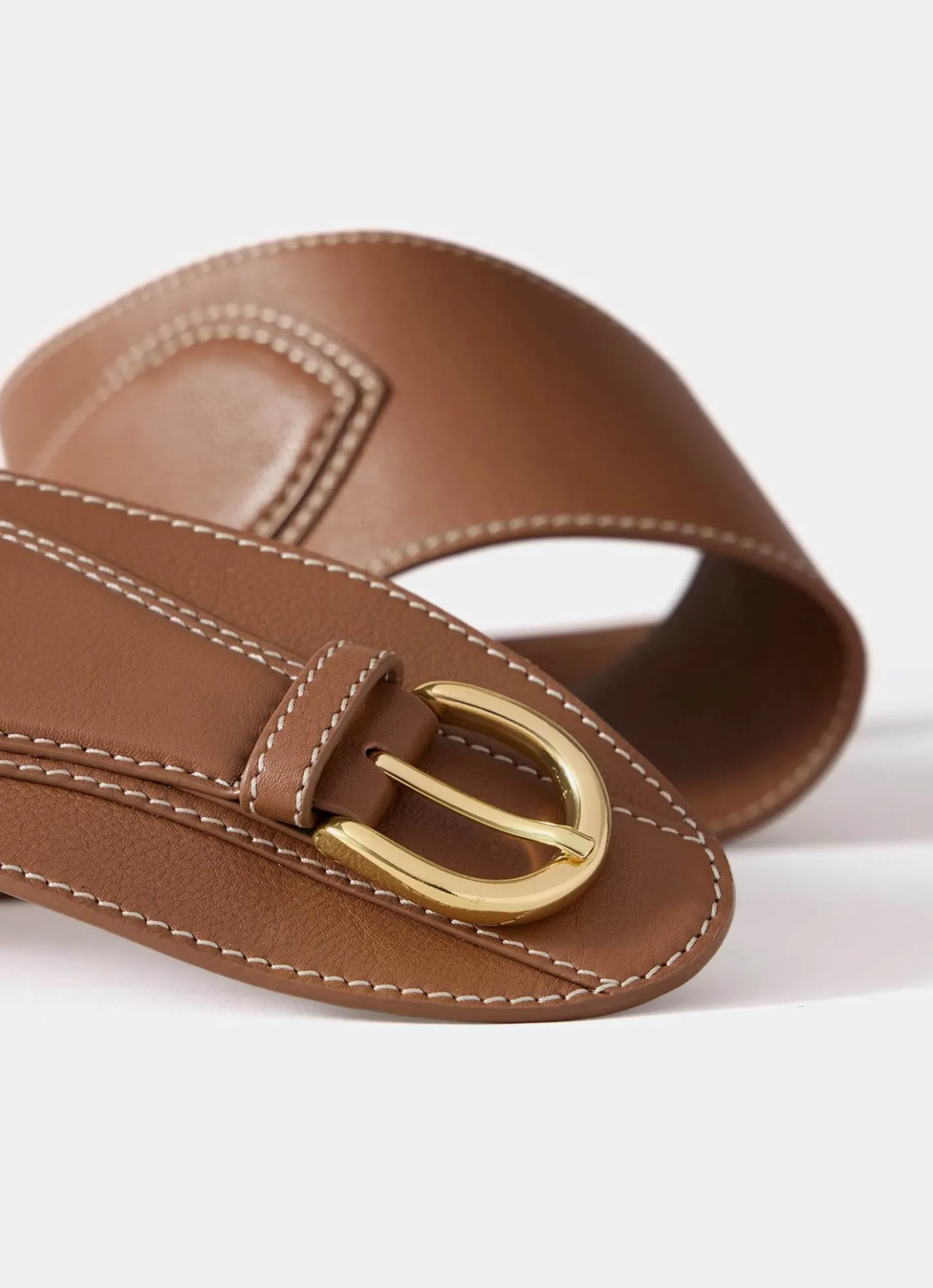 Tan Leather Wide Waist Belt