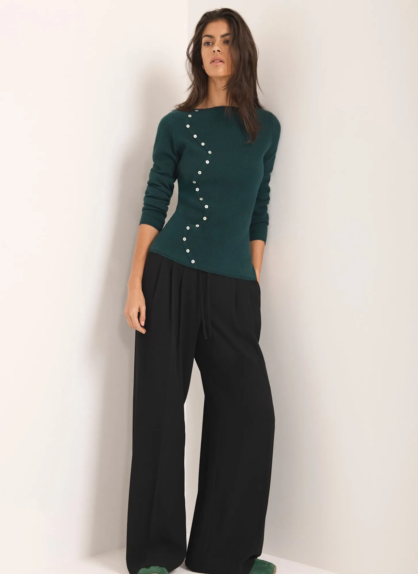 Teal Cotton Blend Button Detail Jumper