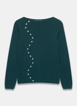 Teal Cotton Blend Button Detail Jumper
