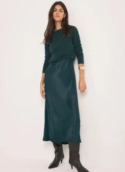 Teal Layered Satin Midi Dress