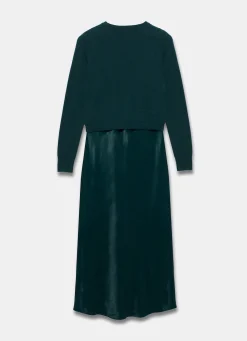 Teal Layered Satin Midi Dress