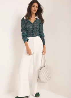 Teal Printed Sheer Shirt