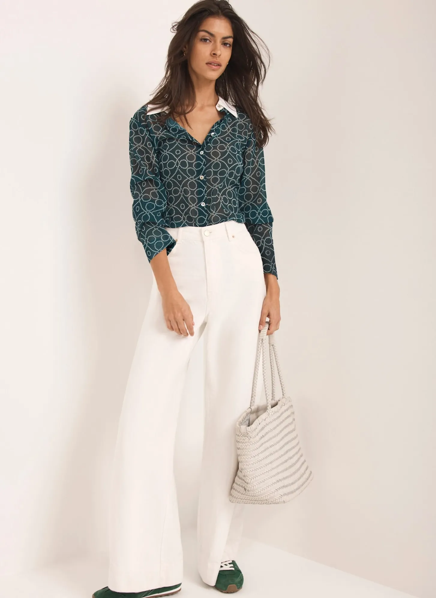 Teal Printed Sheer Shirt