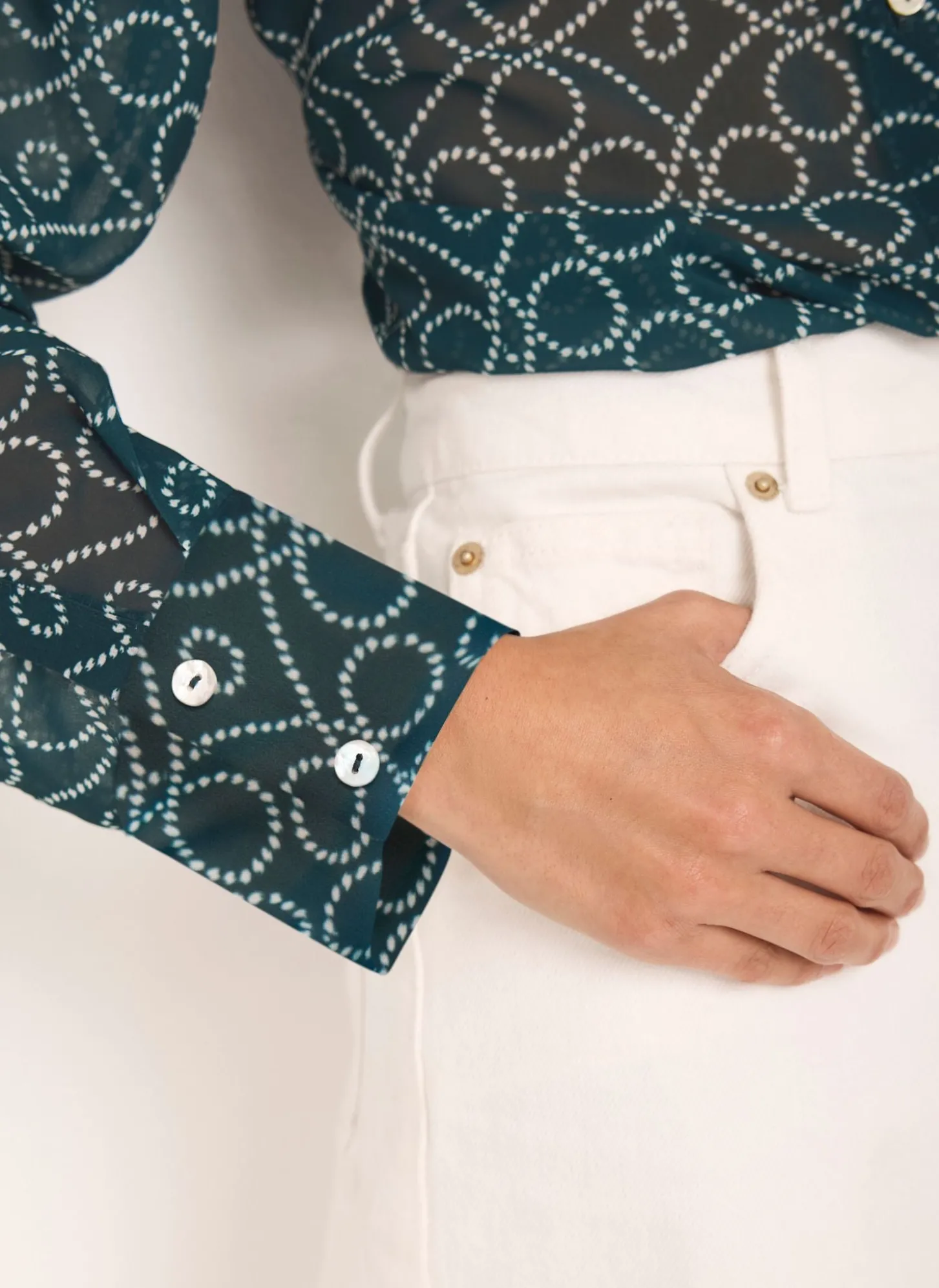 Teal Printed Sheer Shirt
