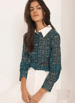 Teal Printed Sheer Shirt