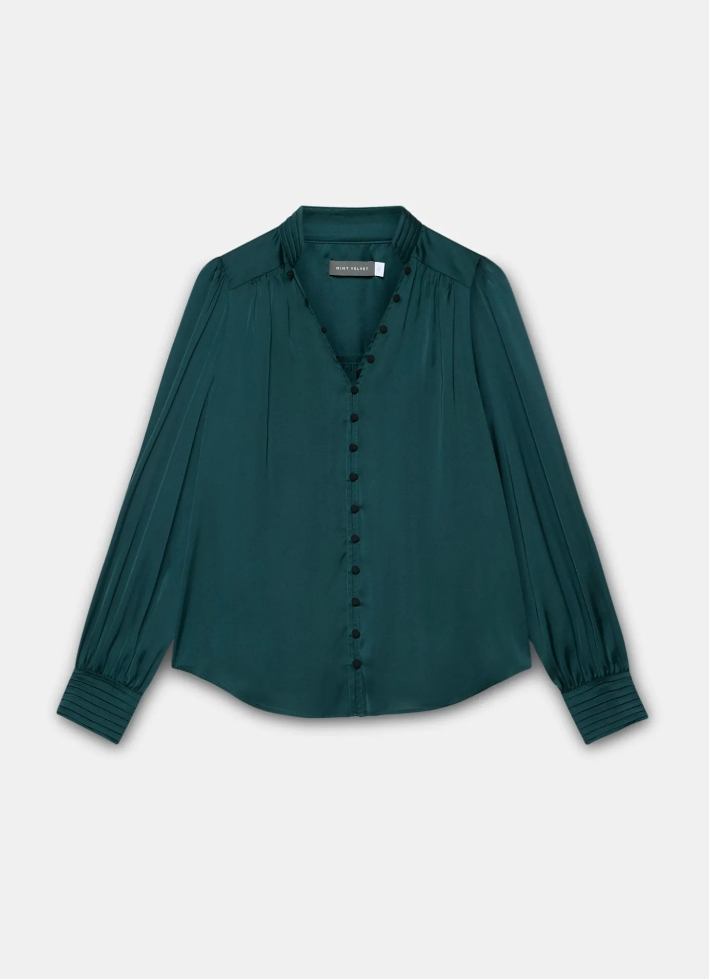 Teal Satin Long Sleeve Blouse
