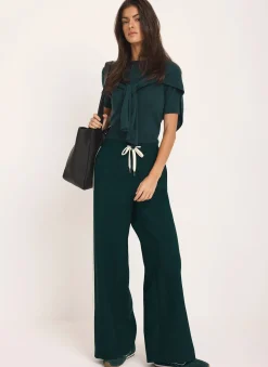 Teal Side Stripe Wide Trousers