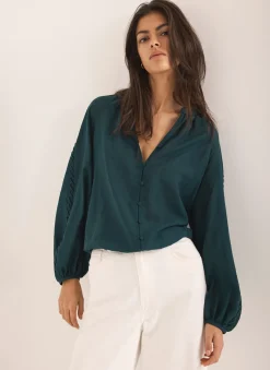 Teal Whipstitch Detail Blouse