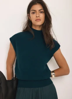 Teal Wool Blend Sleeveless Knit Top