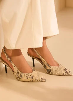 Tori Neutral Snake Print Leather Heels