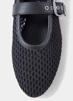 Trixie Black Mesh Ballet Flat Pumps