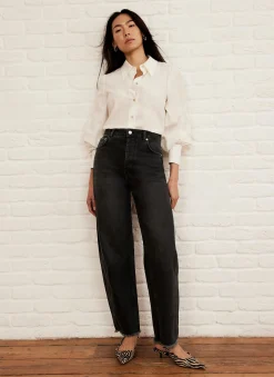 Washed Black Barrel Leg Jeans