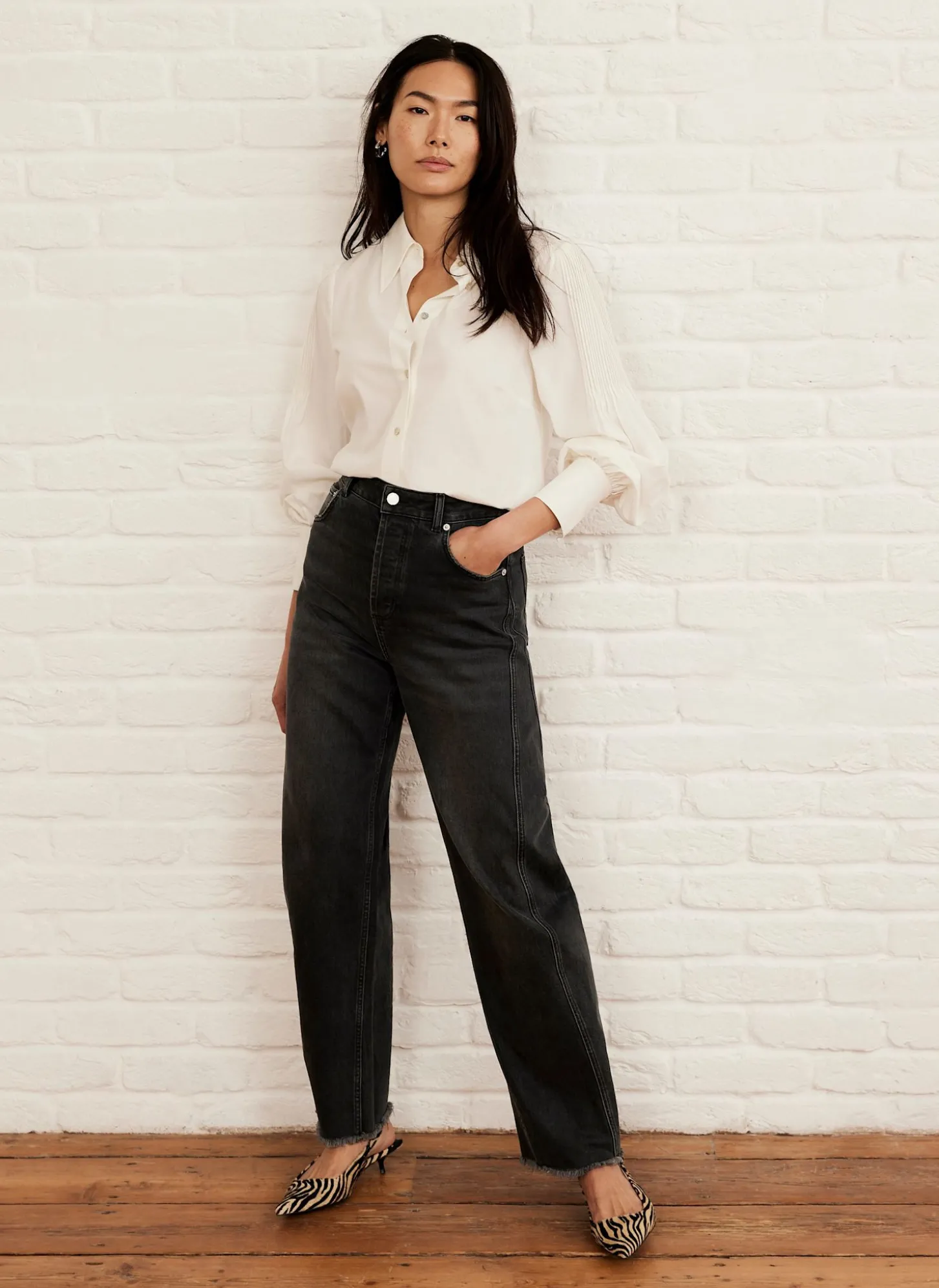 Washed Black Barrel Leg Jeans