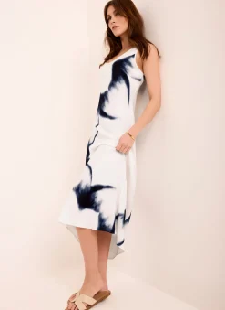 White Abstract Print Midi Dress