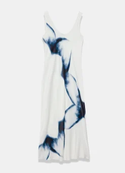 White Abstract Print Midi Dress