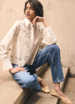 White Broderie Cropped Shirt