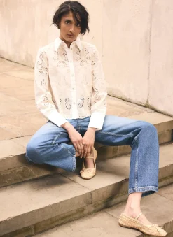 White Broderie Cropped Shirt