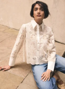 White Broderie Cropped Shirt