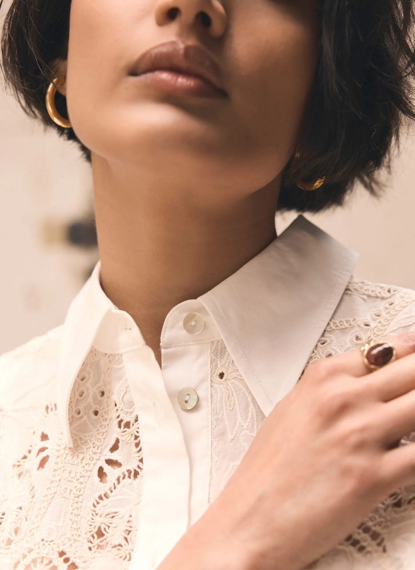 White Broderie Cropped Shirt