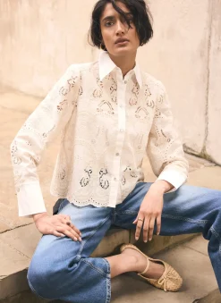 White Broderie Cropped Shirt