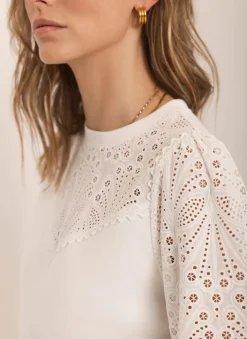 White Cotton Blend Broderie Sweatshirt
