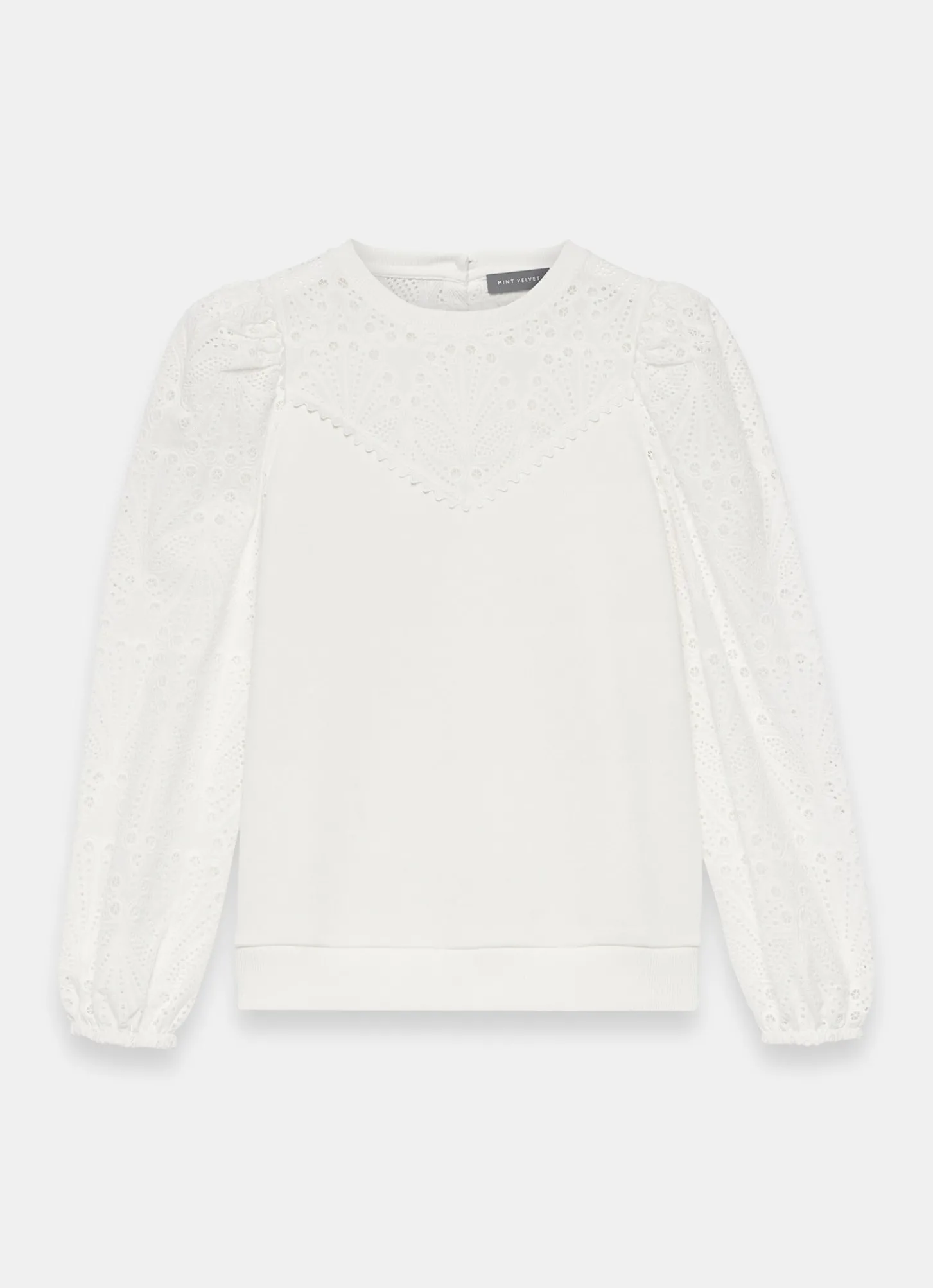 White Cotton Blend Broderie Sweatshirt