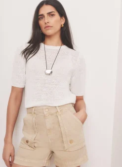 White Cotton Blend Knit Top