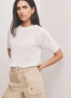 White Cotton Blend Knit Top