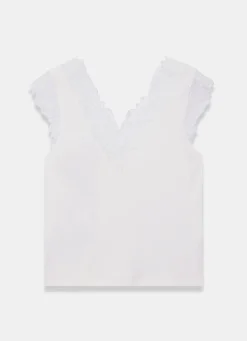 White Cotton Blend Lace Detail Top