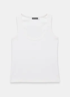 White Cotton Blend Scoop Neck Vest