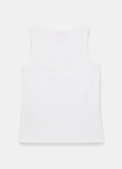 White Cotton Blend Scoop Neck Vest